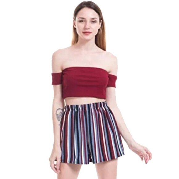 ❤️ 🆕 A NEW DAY Linen Pull On Shorts Purple Multicolor Striped Size S - Picture 1 of 4